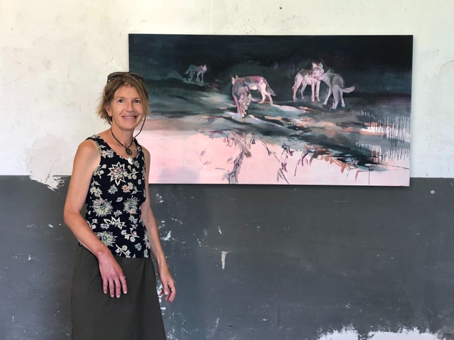 Gudrun Pflüger in front of my painting "never alone 1"